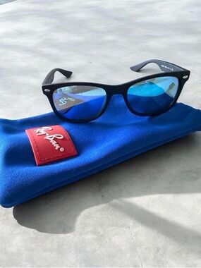 Ray-Ban Junior Blue Mirror Sunglasses Black Frame